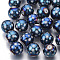 Christmas Electroplate Glass Beads, Round with Star Pattern, Blue Plated, 10mm, Hole: 1.2mm