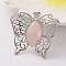 Butterfly Platinum Tone Brass Natural Rose Quartz Pendants, 43x45x7mm, Hole: 9x5mm