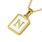 Ion Plating(IP) Rectangle with Initial Letter 304 Stainless Steel Pendant Necklace, white Shell, Real 18K Gold Plated, Letter N, 16.06 inch(40.8cm)