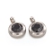 Trendy Original Color 304 Stainless Steel Grade A Rhinestone Flat Round Charm Pendants, Faceted, Stainless Steel Color, Jet, 9x6.5x4mm, Hole: 2mm