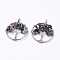 Natural Tourmaline Pendants, with Brass Findings, Flat Round with Tree of Life, Platinum, 29x5~7mm, Hole: 4.5mm