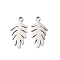 Non-Tarnish 201 Stainless Steel Pendants, Laser Cut, Leafy Branch Charms, Stainless Steel Color, 18x9x1mm, Hole: 1.5mm