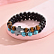 2Pcs 2 Styles Natural & Synthetic Mixed Gemstone Beaded Stretch Bracelets Set, 304 Stainless Steel Cross Stackable Bracelets, Stainless Steel Color, Inner Diameter: 2-3/8~3-1/8 inch(6~8cm), 1pc/style