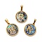 PVD Vacuum Plating 304 Stainless Steel with Paua Shell Pendants, Golden, Flat Round with Letter Charm, Letter.R, 18x16x1.5mm, Hole: 3x6mm
