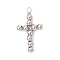 Brass Beaded Pendants, with Copper Jewelry Wire, Cross Charms, Platinum, 27x16x4mm, Hole: 2.5mm