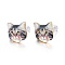 Real 14K Gold Plated Alloy Kitten Stud Earrings, with Enamel and Environment Stainless Steel Pin, Printed, Cat Pattern, Light Grey, 10~10.5x10.5~11mm, pin: 0.7mm
