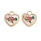 Brass Enamel & Natural Pearl Heart with Rose Flower Pendants, Real 18K Gold Plated, White, 20.5x18.5x6.5mm, Hole: 3x3.5mm