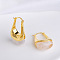 Brass Resin Hoop Earrings, Golden, Oval, White, 33x20mm