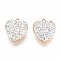 Ion Plating(IP) 201 Stainless Steel Charms, Heart, with Polymer Clay Rhinestone, Real 18K Gold Plated, Clear AB, 15x13.5x5.5~6mm, Hole: 1.5~1.6mm