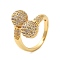 Round Brass Micro Pave Clear Cubic Zirconia Open Cuff Rings for Women, Golden, US Size 7 3/4(17.9mm)