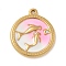 Stainless Steel Rhinestone Pendants, Ename Style, Flat Round with Dolphin, Real 18K Gold Plated, 20x17.5x3mm, Hole: 1.4mm