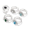 Ion Plating(IP) 304 Stainless Steel Ring, Synthetic Mixed Stone Rings, Flower, 15.5x12.5mm, Inner Diameter: Adjustable