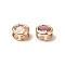 Brass Micro Pave Cubic Zirconia Beads, Cadmium Free & Nickel Free & Lead Free, Flat Round, Real 18K Gold Plated, Pearl Pink, 9.5x5mm, Hole: 2.5x5mm