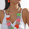 Bohemian Ethnic Style Wood Beaded Multilayer Necklaces & Dangle Earrings Sets, Flat Round, Colorful, 750mm & 45x22mm