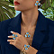 Flower Alloy Enamel Pendant Necklaces & Bangle & Ring & Stud Earrings Sets, Golden, Steel Blue, 425mm