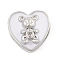 Brass Micro Pave Cubic Zirconia Slide Charms, Long-Lasting Plated, Bear with Enamel Heart, Platinum, 15x15x6.5mm, Hole: 4x1.5mm
