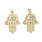 Rack Plating Hamsa Hand Brass Micro Pave Cubic Zirconia Pendants, Cadmium Free & Lead Free, Long-Lasting Plated, Real 18K Gold Plated, Clear, 27.5x19x2mm, Hole: 3.5x4mm