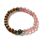 6mm Round Sandalwood and Cherry Quartz Glass Beaded Stretch Bracelets, with Alloy and Glass Rhinestone Beads, Inner Diameter: 1-7/8 inch(4.9cm)