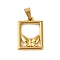 Ion Plating(IP) 304 Stainless Steel Pendants, Golden, Rectangle with Butterfly Charm, 23x16x2mm, Hole: 6x4mm