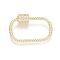 Brass Micro Pave Clear Cubic Zirconia Screw Carabiner Lock Charms, for Necklaces Making, Oval, Golden, 25x18x5.5mm