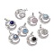 Natural Mixed Gemstone Pendants, Moon Charms with Sun, with Platinum Color Brass Findings, 26.5~27x23~23.5x6mm, Hole: 4x3.5~4mm