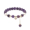 Natural Amethyst & Rose Quartz & Opalite Round Beaded Stretch Bracelets, Clear Cubic Zirconia Butterfly & Tassel Charms Bracelet for Women, Inner Diameter: 2-1/8 inch(5.35cm)