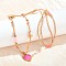 304 Stainless Steel Enamel Pink Heart Pendant Cotton Cord Adjustable Necklaces, with Glass and ABS Imitation Pearl, Ion Plating(IP), Real 18K Gold Plated, 30.31 inch(77cm)