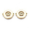 304 Stainless Steel Enamel Links Connectors, Laser Cut, Flat Round with Crown, White, Golden, 14.5x18.5x2mm, Hole: 1.2mm