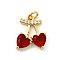 Brass Micro Pave Cubic Zirconia Pendants, Cadmium Free & Nickel Free & Lead Free, Cherry Charms, with Glass, Jump Rings, Real 18K Gold Plated, 15x12x4mm, Hole: 3.2mm