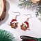 304 Stainless Steel Glass Christmas Theme Dangle Earrings, Golden, Bear, 42.5x23mm