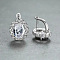 Brass Cubic Zirconia Hoop Earrings, Oval, Silver, Clear, 14x12mm
