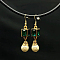 Round with Cuboid Brass Cubic Zirconia Dangle Earrings, with Plastic Imitation Pearl, Golden, 55mm