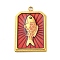 304 Stainless Steel Pendants, with Enamel, Ion Plating(IP), Real 18K Gold Plated, Rectangle with Fish Charm, FireBrick, 28x18x3mm, Hole: 2mm