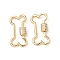Brass Micro Pave Clear Cubic Zirconia Screw Carabiner Lock Charms, Cadmium Free & Nickel Free & Lead Free, Real 18K Gold Plated, Bone, 27x14.5x2mm