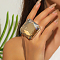 Exaggerated Big Square Glass Finger Rings, Metal Finger Rings for Women, BurlyWood,
