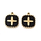 Ion Plating(IP) 316 Surgical Stainless Steel Pendants, with Enamel, Square with Cross Charm, Real 18K Gold Plated, Black, 16x14x1.5mm, Hole: 1.4mm