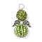 Alloy with Glass Seed Beads Pendants, with Polymer Clay Rhinestone, Angle, Yellow Green, 32x17x17mm, Hole: 4x3.5mm