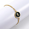 Flat Round with Letter Pattern 304 Stainless Steel Link Bracelets, Figaro Chains Bracelets for Women, with Shell, Gold, Letter X, 7-1/2 inch(19cm)