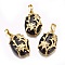 Natural Obsidian Pendants, with Golden Tone Brass Findings, Oval with Flower, 32x20x9mm, Hole: 5x8mm