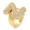 Brass Micro Pave Clear Cubic Zirconia Letter Open Cuff Ring for Women, Real 18K Gold Plated, Letter Z, 23x17mm, Inner Diameter: 21mm