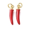 Brass Enamel Pendants, with Jump Ring, Long-Lasting Plated, Cadmium Free & Lead Free, Rack Plating, Real 18K Gold Plated, Chili, Red, 21x4mm, Hole: 3.5mm