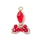 Transparent Glass Pendants, Fishtail Charm, with 304 Stainless Steel Loops, Faceted, Red, 29.5x19.5~23x8mm, Hole: 3mm