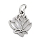304 Stainless Steel Charms, with Jump Ring, Laser Cut, Lotus Charm, Stainless Steel Color, 13x11x1mm, Hole: 3mm