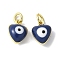 Brass Enamel Charms, with Jump Ring, Lead Free & Cadmium Free, Real 18K Gold Plated, Heart with Evil Eye Charm, Marine Blue, 9x7x4.5mm, Hole: 2.2mm