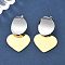 Two Tone Heart Brass Dangle Stud Earrings for Women, Rack Plating, Lasting Plated, Cadmium Free & Lead Free, Platinum & Golden, 40.5x25.5mm