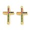 Real 18K Gold Plated Brass Micro Pave Cubic Zirconia Connector Charms, Cadmium Free & Nickel Free & Lead Free, Religion Cross Links, Colorful, 18x10.5x2.5mm, Hole: 0.9mm