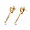 Brass Stud Earring Findings, with Loop, Nickel Free, Knot, Real 18K Gold Plated, 23x6.5mm, Hole: 2.5mm, Pin: 0.7mm