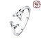 925 Sterling Silver Adjustable Open Cuff Rings, with Cubic Zirconia, Rabbit, Inner Diameter: 18mm