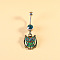 316L Surgical Stainless Steel Pave Cubic Zirconia Enamel Dangle Curved Barbell Belly Rings, Stainless Steel Color, Owl, Bar Length: 3/8