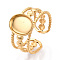 304 Stainless Steel Cuff Ring Components, Oval Pad Ring Setting, Ion Plating(IP), Real 18K Gold Plated, Tray: 10x8mm, 11.2mm, Adjustable